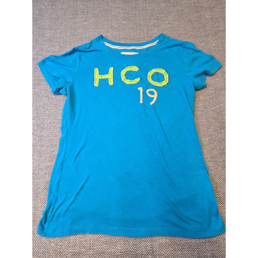 Hollister T-Shirt Women Large Blue HCO 19 Embroidered Short Sleeve Crew Neck Tee